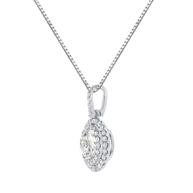 Auriya 14k Gold 2 1/8ct TDW Round Double Halo Diamond Necklace (J-K, SI1-SI2)