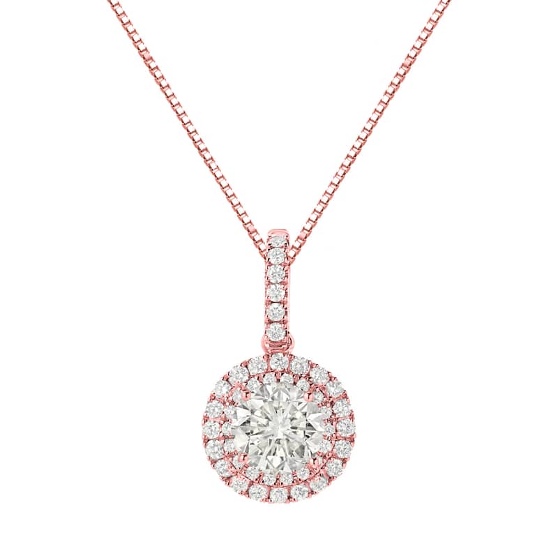 Auriya 14k Gold 2 1/8ct TDW Round Double Halo Diamond Necklace (J-K, SI1-SI2)