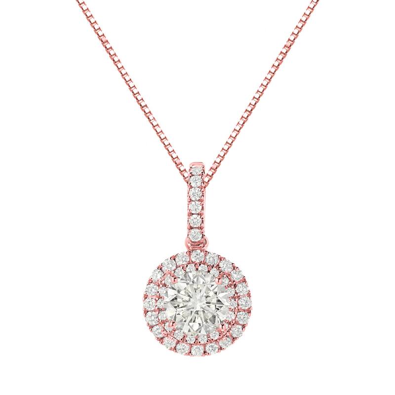 Auriya 14k Gold 2 1/8ct TDW Round Double Halo Diamond Necklace (J-K, SI1-SI2)