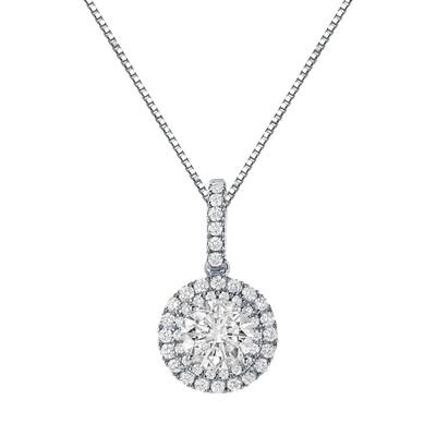 Auriya 14k Gold 2 1/8ct TDW Round Double Halo Diamond Necklace (J-K, SI1-SI2)