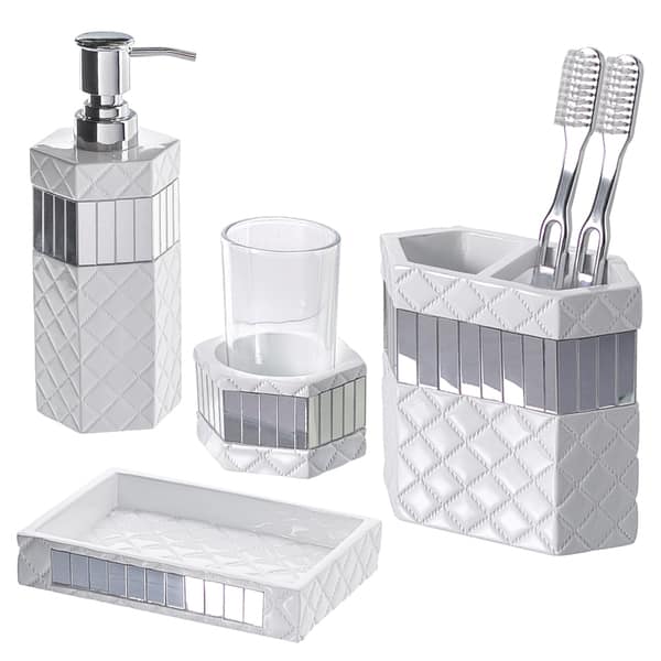 slide 1 of 2, Quilted Mirror 4-piece Bathroom Accessory Set