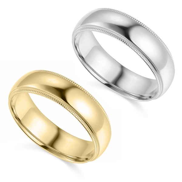 14k Yellow or White Gold 6 mm Polished Milgrain Comfort Fit Wedding Band. Opens flyout.
