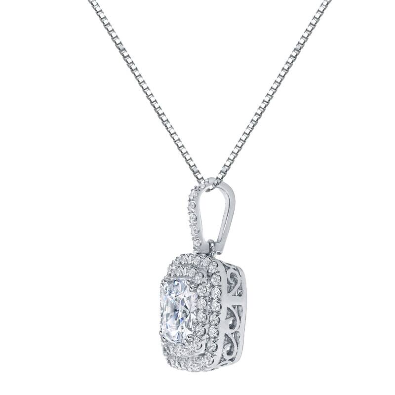 Auriya 14k Gold 1 3/5ct TDW Double Halo Cushion Cut Diamond Necklace (H-I, SI2-SI3)