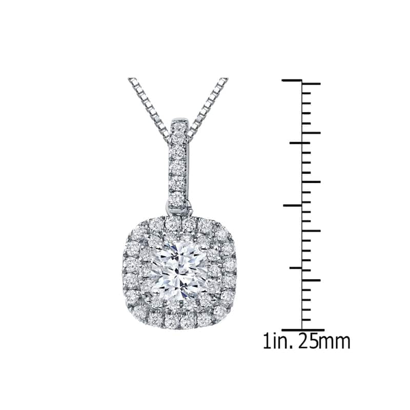 Auriya 14k Gold 1 3/5ct TDW Double Halo Cushion Cut Diamond Necklace (H-I, SI2-SI3)