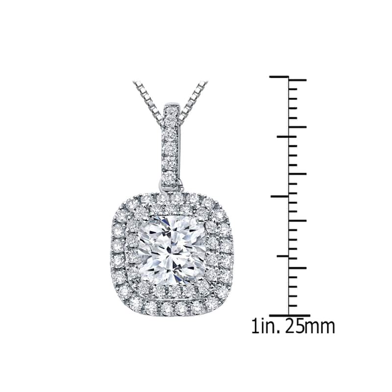 Auriya 14k Gold 3 1/10ct TDW Certified Cushion Cut Double Halo Diamond Necklace (SI1-SI2)
