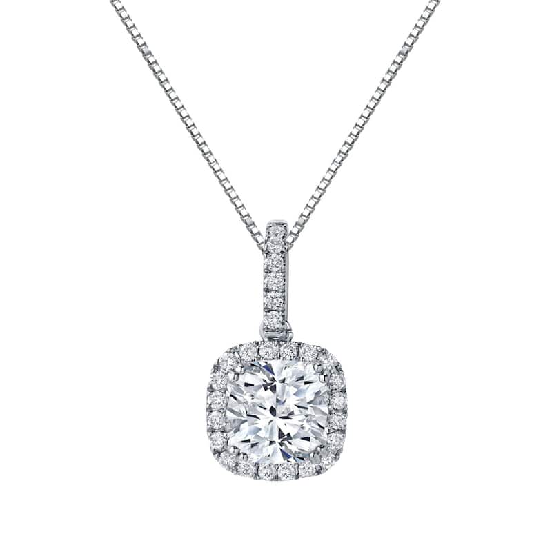 Auriya 14k Gold 2 1/4ct TDW Certified Cushion-Cut Halo Diamond Necklace (H-I, SI1-SI2)