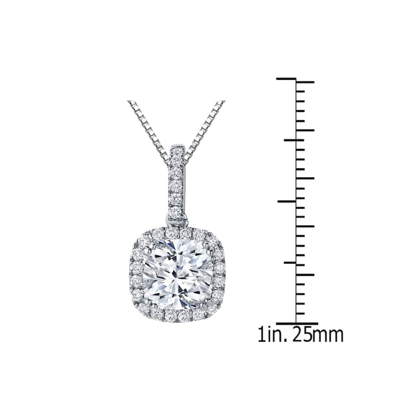 Auriya 14k Gold 2 1/4ct TDW Certified Cushion-Cut Halo Diamond Necklace (H-I, SI1-SI2)