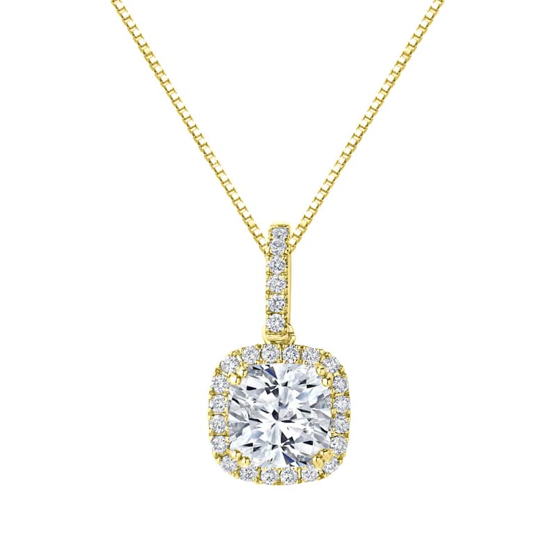 Auriya 14k Gold 2 1/4ct TDW Certified Cushion-Cut Halo Diamond Necklace (H-I, SI1-SI2)