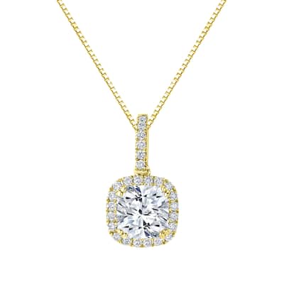 Auriya 14k Gold 2 1/4ct TDW Certified Cushion-Cut Halo Diamond Necklace (H-I, SI1-SI2)