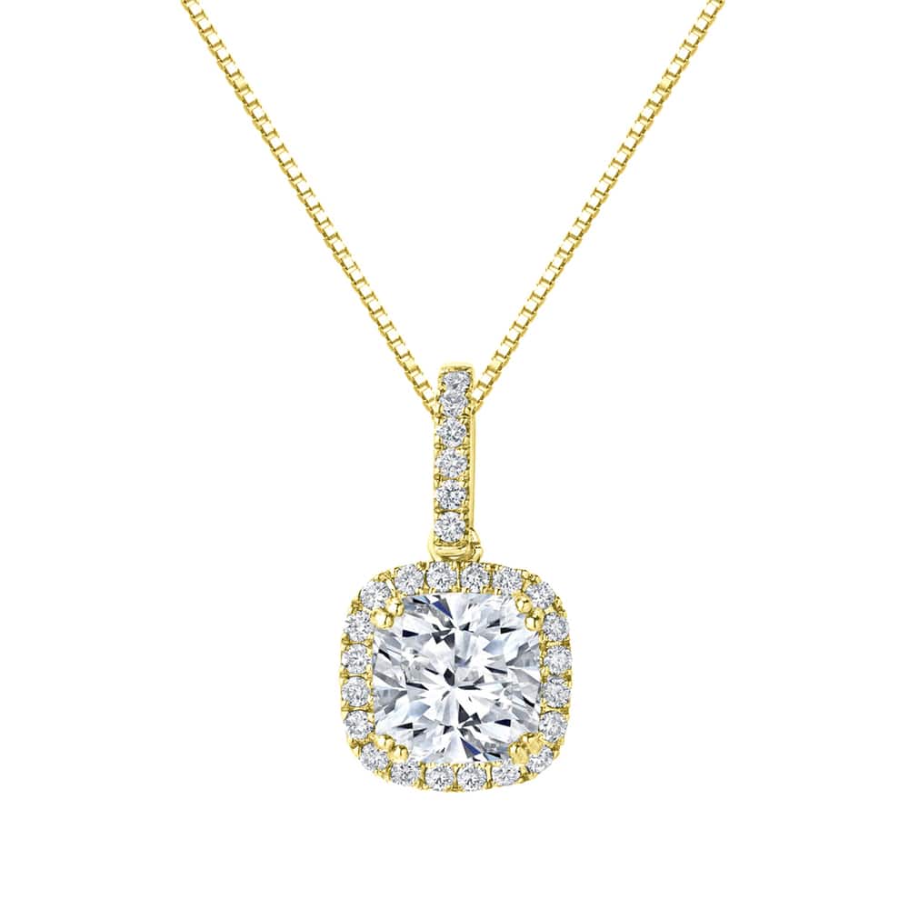 Auriya 14k Gold 2 1/4ct TDW Certified Cushion-Cut Halo Diamond Necklace (H-I, SI1-SI2)