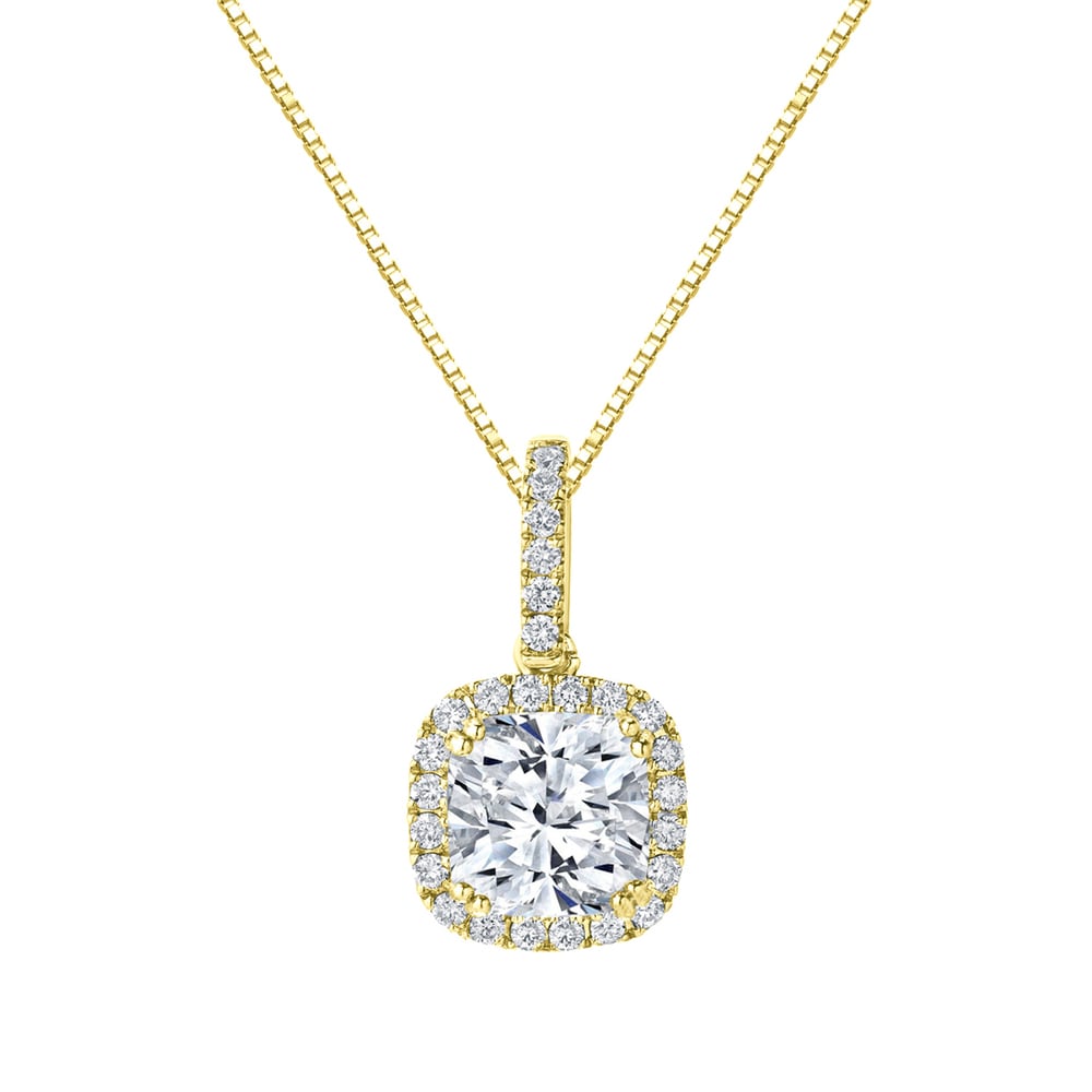 Auriya 14k Gold 2 1/4ct TDW Certified Cushion-Cut Halo Diamond Necklace (H-I, SI1-SI2)