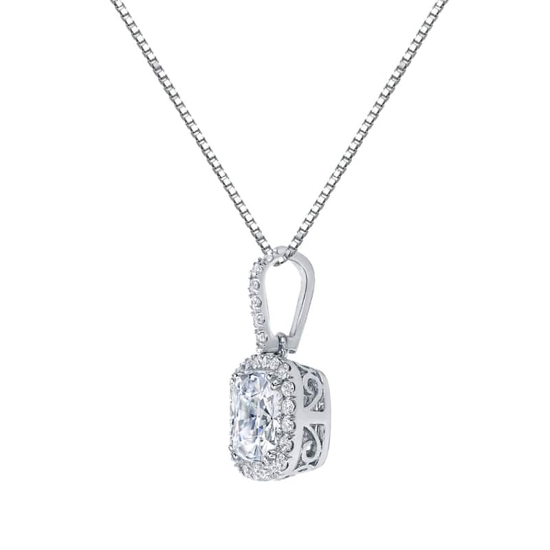 Auriya 14k Gold 2 1/4ct TDW Certified Cushion-Cut Halo Diamond Necklace (H-I, SI1-SI2)