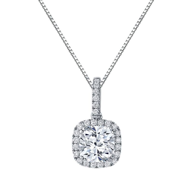 Auriya 14k Gold 2 1/4ct TDW Certified Cushion-Cut Halo Diamond Necklace (H-I, SI1-SI2)