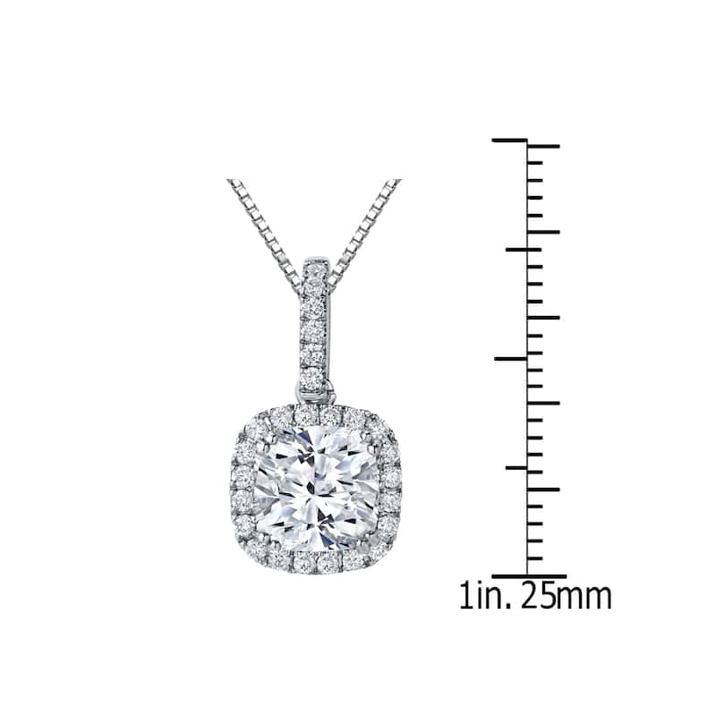 Auriya 14k Gold 2 1/4ct TDW Certified Cushion-Cut Halo Diamond Necklace (H-I, SI1-SI2)