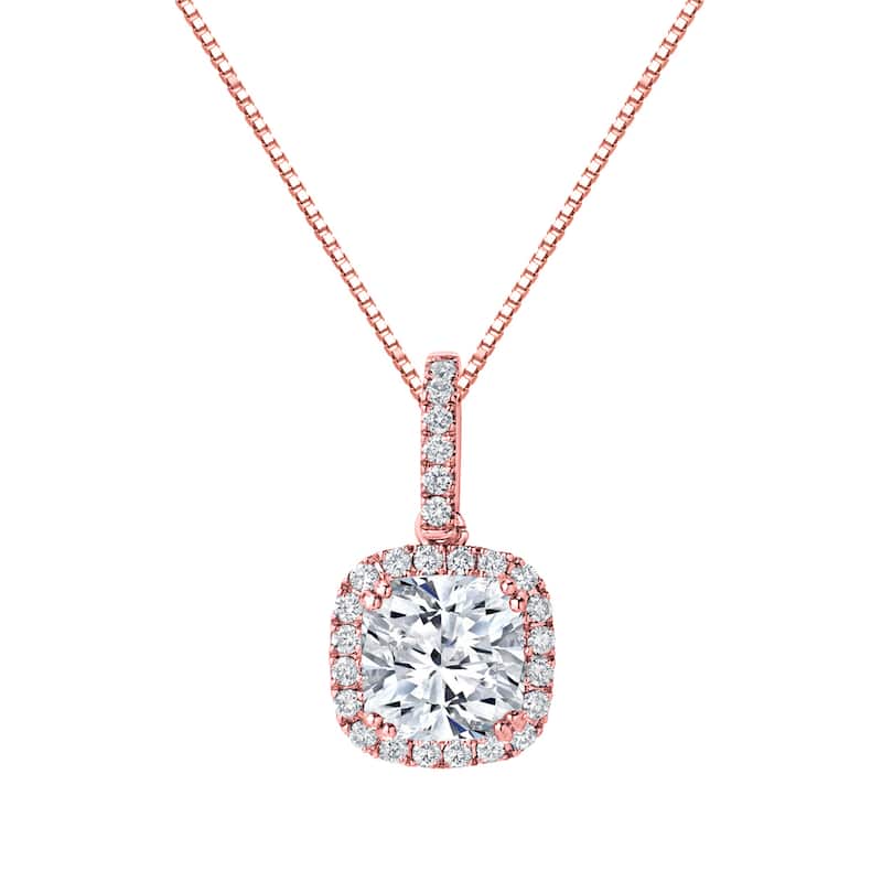 Auriya 14k Gold 2 1/4ct TDW Certified Cushion-Cut Halo Diamond Necklace (H-I, SI1-SI2)