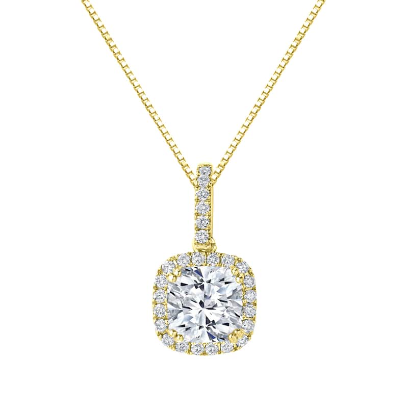 Auriya 14k Gold 2 1/4ct TDW Certified Cushion-Cut Halo Diamond Necklace (H-I, SI1-SI2)
