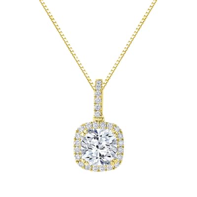 Auriya 14k Gold 2 1/4ct TDW Certified Cushion-Cut Halo Diamond Necklace (H-I, SI1-SI2)