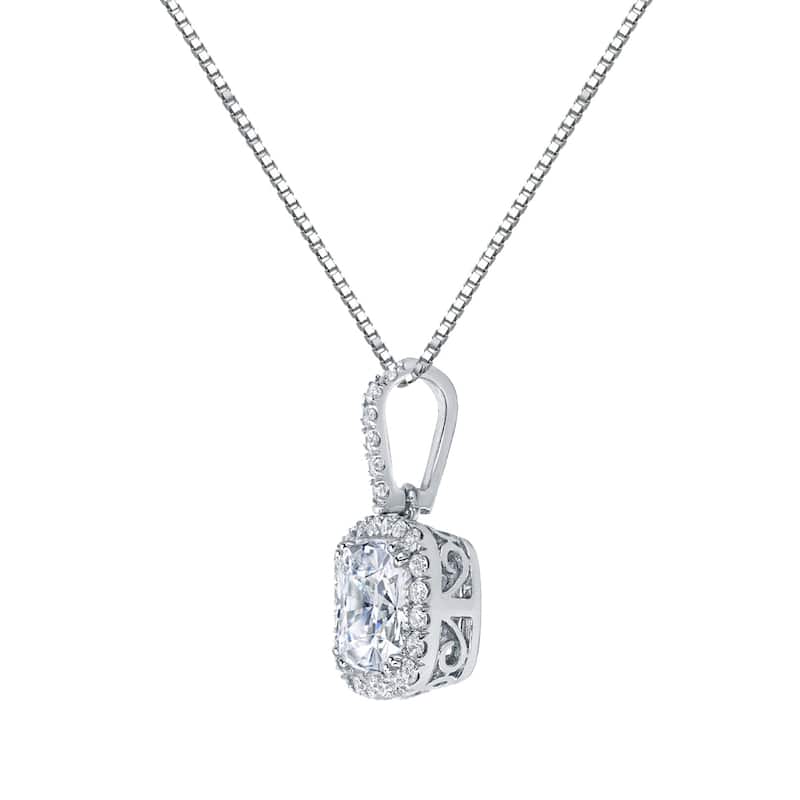 Auriya 14k Gold 2 1/4ct TDW Certified Cushion-Cut Halo Diamond Necklace (H-I, SI1-SI2)