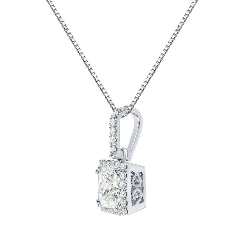 Auriya 14k Gold 1 1/4ct TDW Certified Princess-Cut Halo Diamond Necklace (J-K, SI2-SI3)