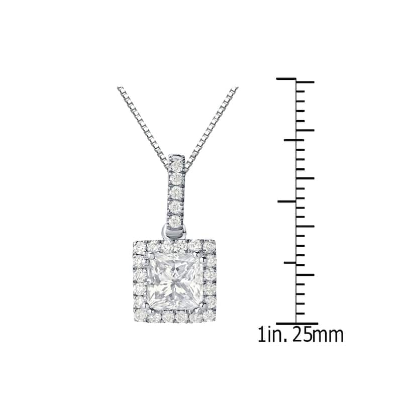 Auriya 14k Gold 1 1/4ct TDW Certified Princess-Cut Halo Diamond Necklace (J-K, SI2-SI3)