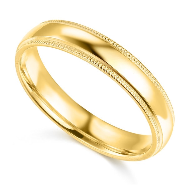 14k Yellow or White Gold 4mm Plain Milgrain Wedding Band