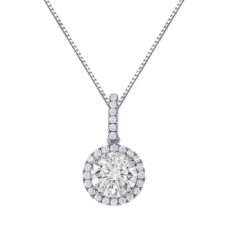 Auriya 14k Gold 2 1/4ct TDW Round Halo Diamond Necklace (J-K, SI2-SI3)