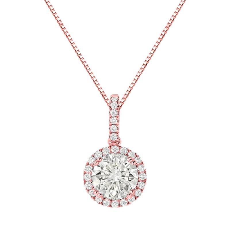 Auriya 14k Gold 2 1/4ct TDW Round Halo Diamond Necklace (J-K, SI2-SI3)