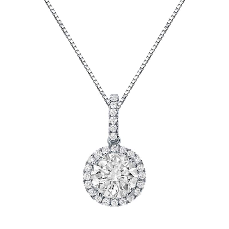 Auriya 14k Gold 2 1/4ct TDW Round Halo Diamond Necklace (J-K, SI2-SI3)