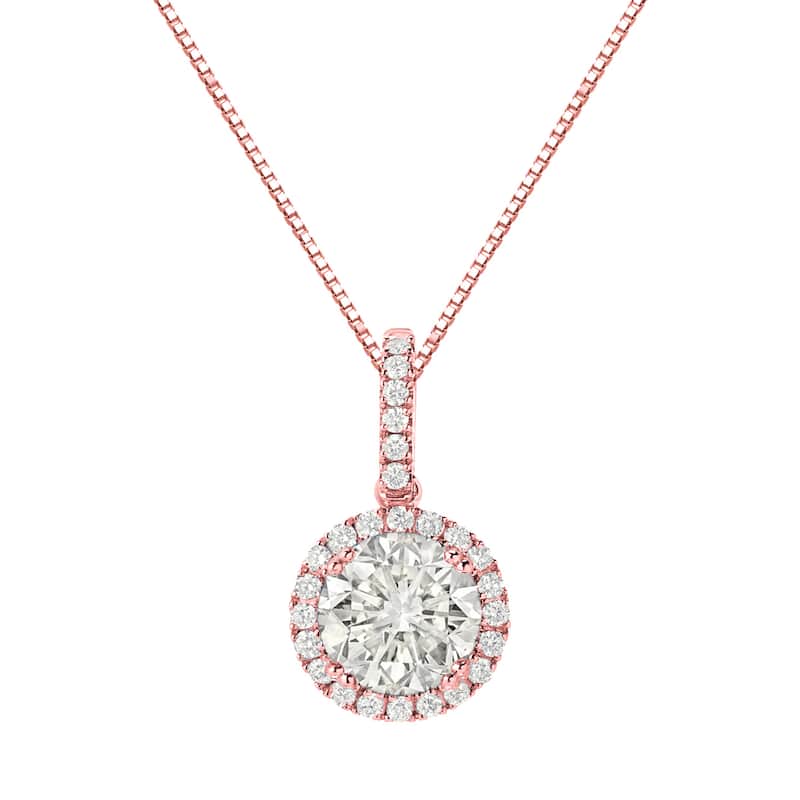 Auriya 14k Gold 2 1/4ct TDW Round Halo Diamond Necklace (J-K, SI2-SI3)