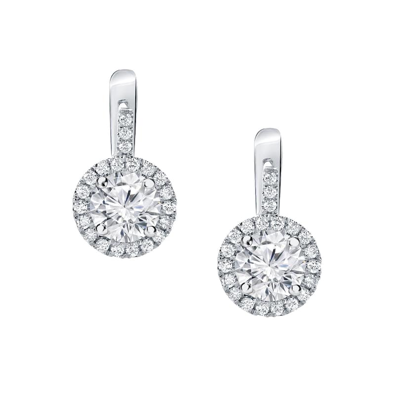 14k Gold Round 2 2/5ct TDW Diamond Halo Dangle Earrings by Auriya (H-I, SI1-SI2)