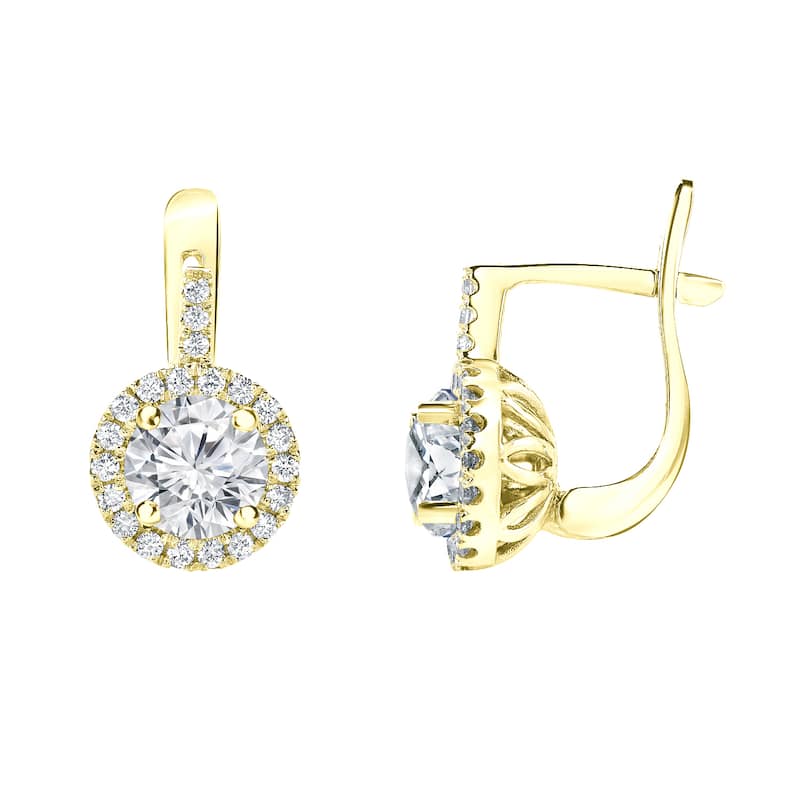 14k Gold Round 2 2/5ct TDW Diamond Halo Dangle Earrings by Auriya (H-I, SI1-SI2)