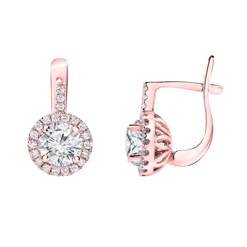 14k Gold Round 2 2/5ct TDW Diamond Halo Dangle Earrings by Auriya (H-I, SI1-SI2)