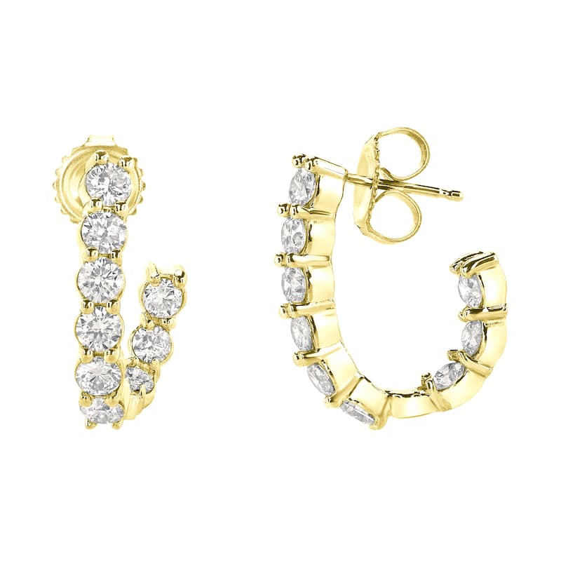 14k Gold Unique 1 1/4ct TDW Inside-Out J-Hoop Diamond Stud Earrings by Auriya (J-J, I1-I2)