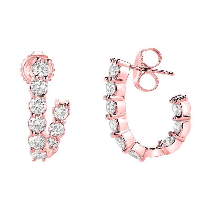 14k Gold Unique 1 1/4ct TDW Inside-Out J-Hoop Diamond Stud Earrings by Auriya (J-J, I1-I2)