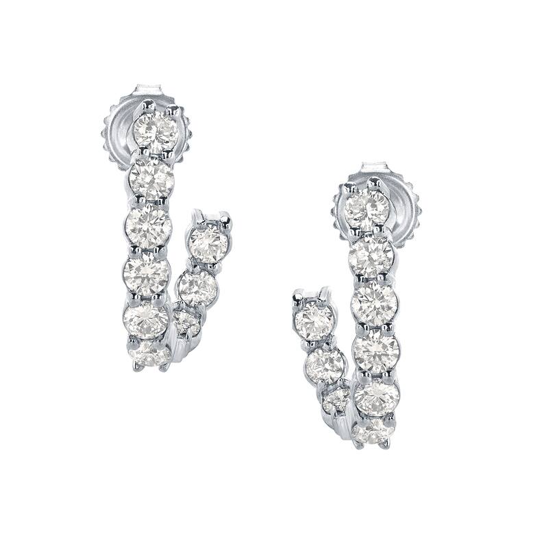 14k Gold Unique 1 1/4ct TDW Inside-Out J-Hoop Diamond Stud Earrings by Auriya (J-J, I1-I2)