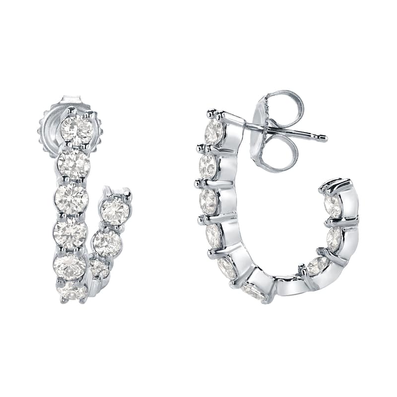 14k Gold Unique 1 1/4ct TDW Inside-Out J-Hoop Diamond Stud Earrings by Auriya (J-J, I1-I2)
