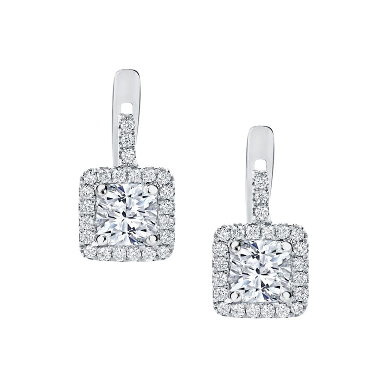 14k Gold Cushion-Cut 2 2/5ct TDW Diamond Halo Dangle Earrings by Auriya (H-1, SI1-SI2)