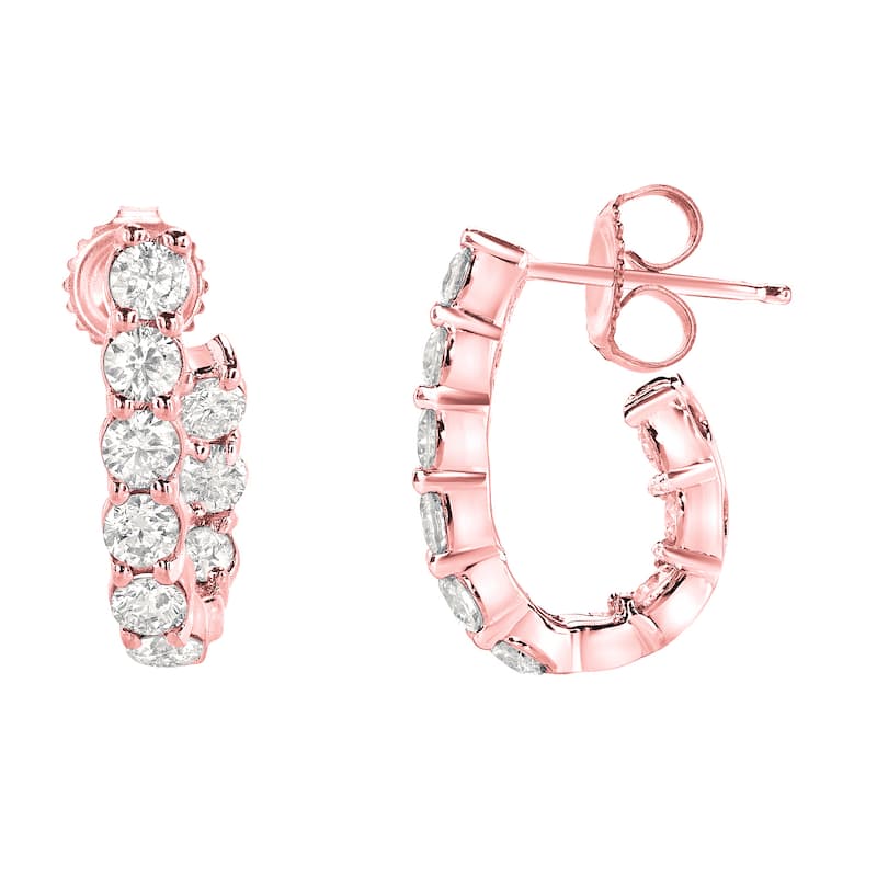 14k Gold Unique 3/4ct TDW Inside-Out J-Hoop Diamond Stud Earrings by Auriya (J-J, I1-I2)