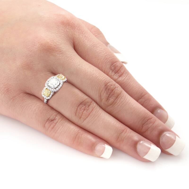 Auriya 14k Gold 2ctw Fancy 3-stone Yellow Diamond Engagement Ring Certified (G-H, VS1-VS2)