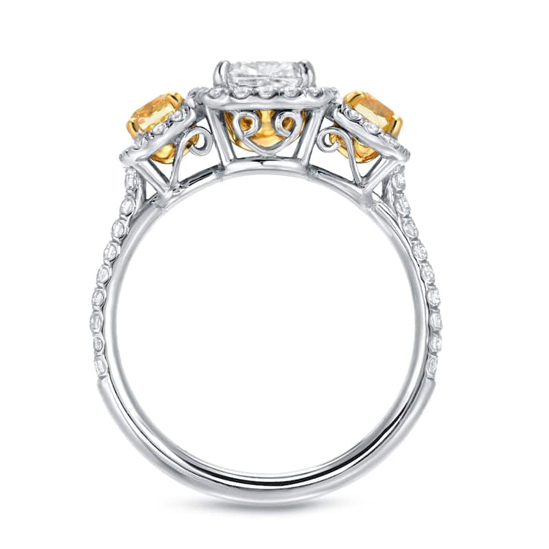 Auriya 14k Gold 2ctw Fancy 3-stone Yellow Diamond Engagement Ring Certified (G-H, VS1-VS2)