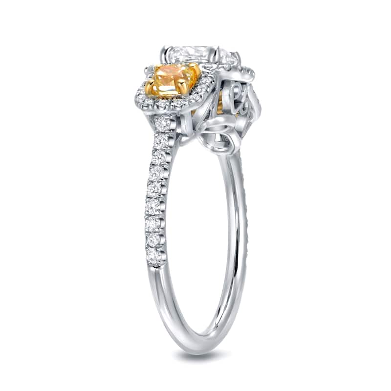 Auriya 14k Gold 2ctw Fancy 3-stone Yellow Diamond Engagement Ring Certified (G-H, VS1-VS2)