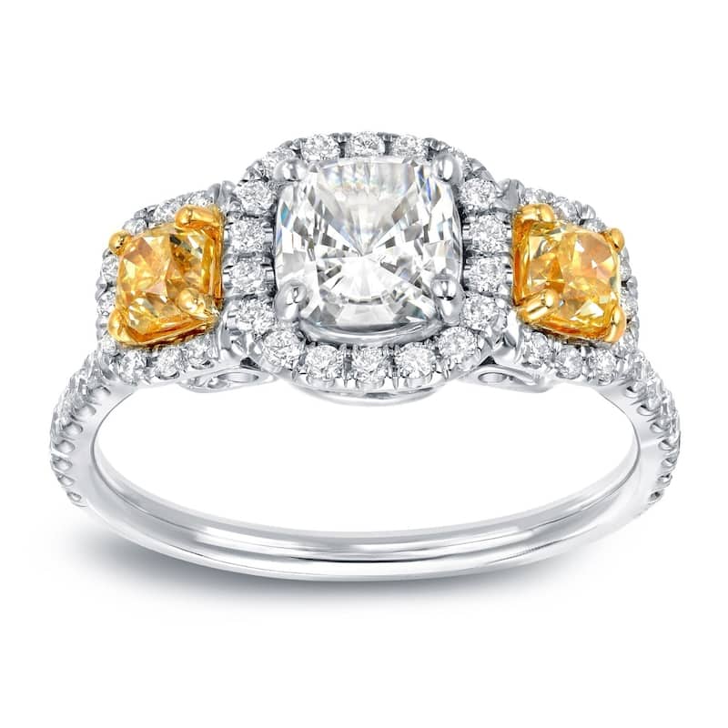 Auriya 14k Gold 2ctw Fancy 3-stone Yellow Diamond Engagement Ring Certified (G-H, VS1-VS2)