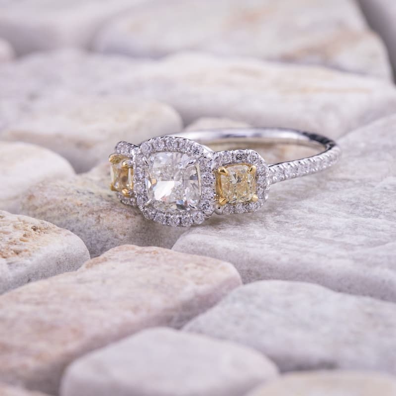 Auriya 14k Gold 2ctw Fancy 3-stone Yellow Diamond Engagement Ring Certified (G-H, VS1-VS2)