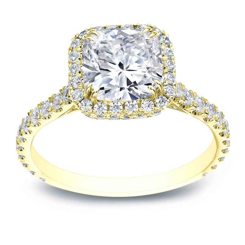 Auriya 18k Gold 2 carat TW Cushion-cut Halo Diamond Engagement Ring Certified (H-I, SI1-SI2)