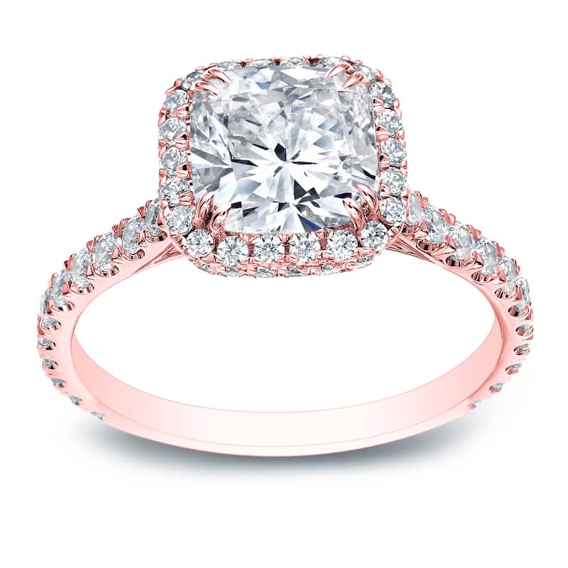 Auriya 18k Gold 2 carat TW Cushion-cut Halo Diamond Engagement Ring Certified (H-I, SI1-SI2)