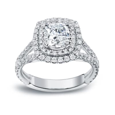 Auriya 18k Gold 2 1/4 carat TW Cushion-cut Halo Diamond Engagement Ring H-I, VS1-VS2