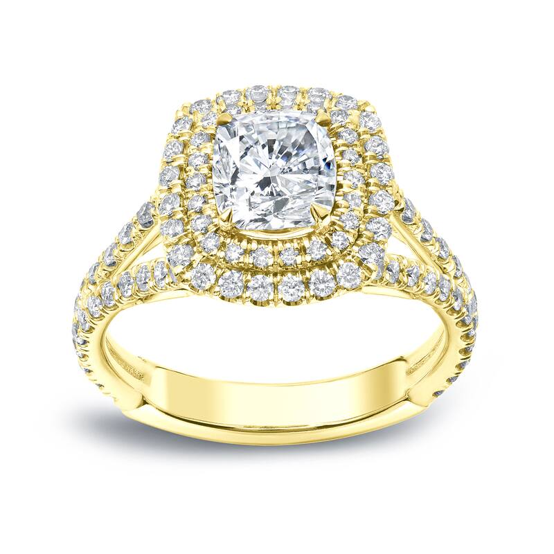 Auriya 18k Gold 2 1/4 carat TW Cushion-cut Halo Diamond Engagement Ring H-I, VS1-VS2