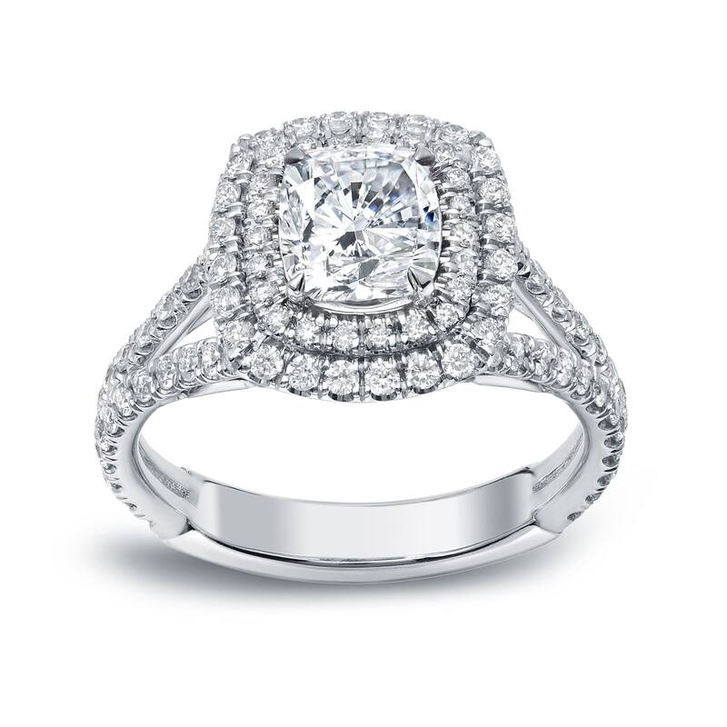 Auriya 18k Gold 2 1/4 carat TW Cushion-cut Halo Diamond Engagement Ring H-I, VS1-VS2 - 4 - White