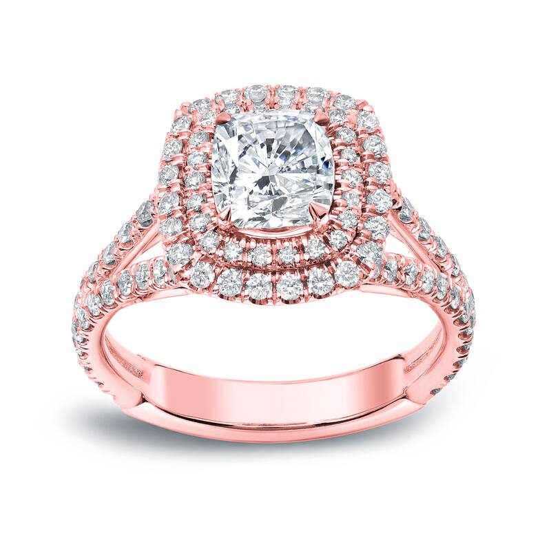 Auriya 18k Gold 2 1/4 carat TW Cushion-cut Halo Diamond Engagement Ring H-I, VS1-VS2