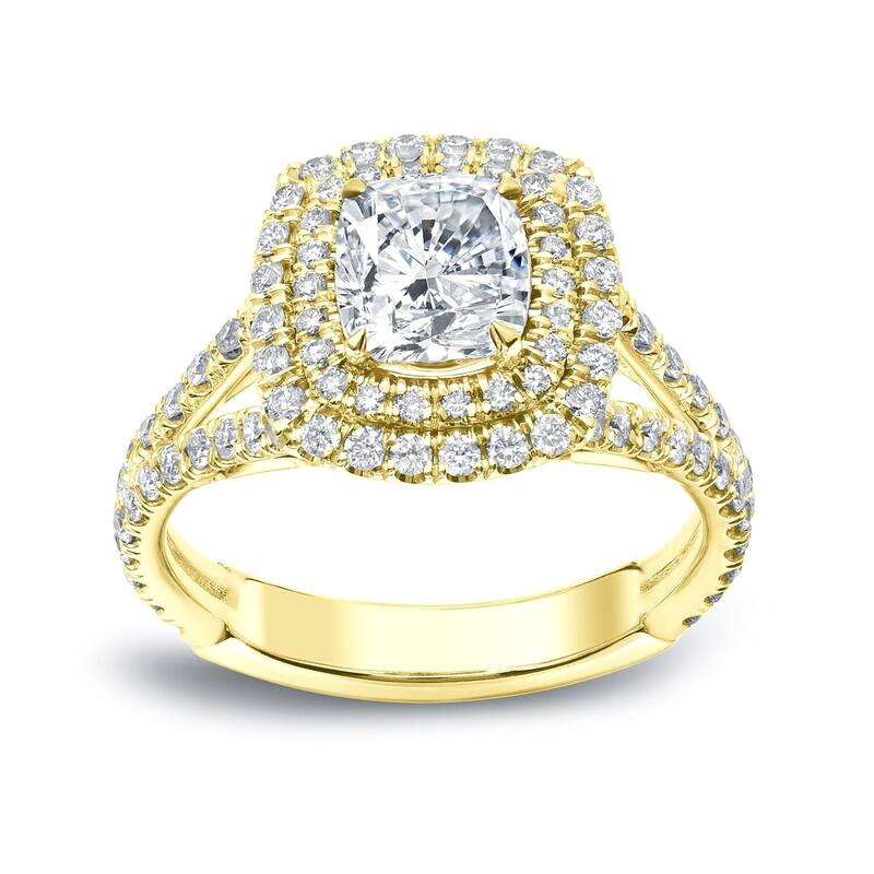 Auriya 18k Gold 2 1/4 carat TW Cushion-cut Halo Diamond Engagement Ring H-I, VS1-VS2 - 9 - White